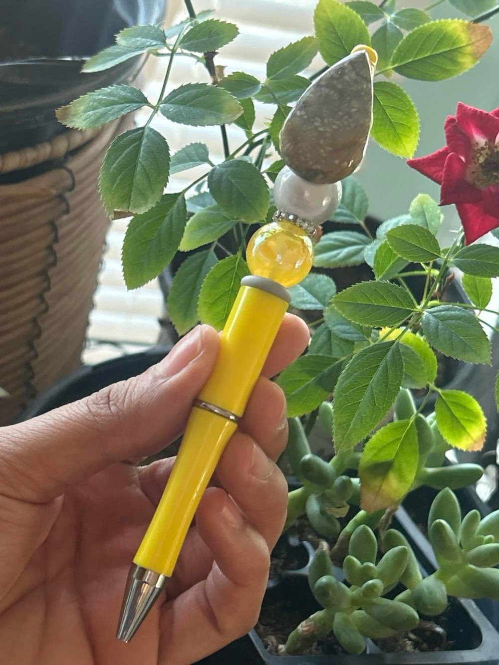 Yellow Decorative Pen with Beaded Accent - Home Accents